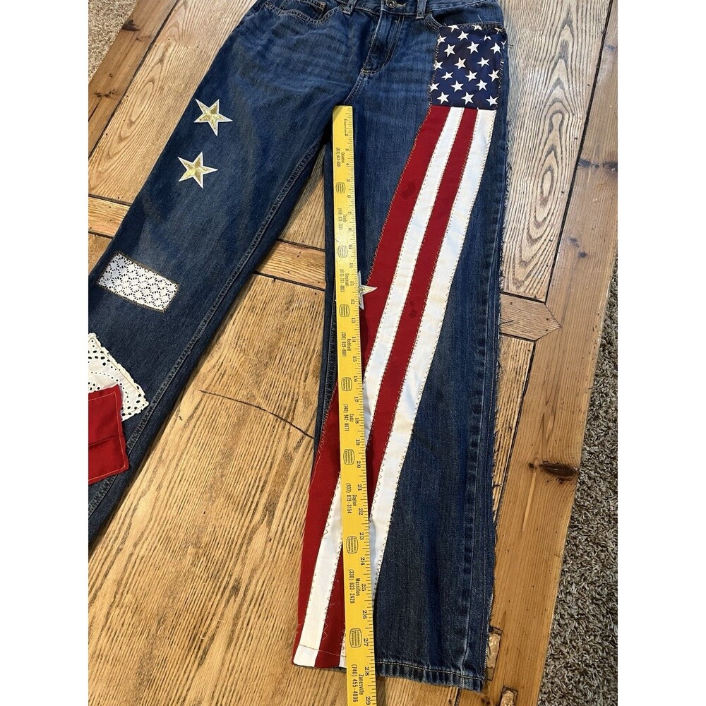 Roebuck & Co Relaxed Jeans 16 Custom Patriotic Flag Americana Western Boho - Picture 4 of 6